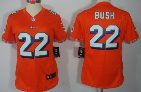 Nike Miami Dolphins #22 Reggie Bush Orange Limited Womens Jersey 