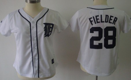 Detroit Tigers #28 Prince Fielder White With Blue Womens Jersey 