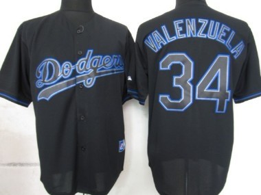 Los Angeles Dodgers #34 Fernando Valenzuela Black Fashion Jersey