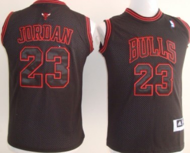 Chicago Bulls #23 Michael Jordan All Black With Red Kids Jersey