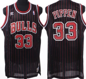 Chicago Bulls #33 Scottie Pippen Black Pinstripe Swingman Throwback Jersey