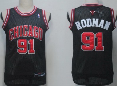 Chicago Bulls #91 Dennis Rodman Black With Chicago Swingman Jersey 