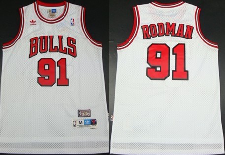 Chicago Bulls #91 Dennis Rodman White Swingman Throwback Jersey 