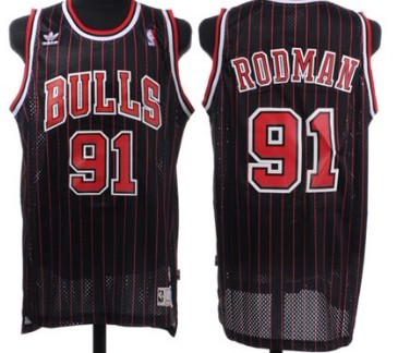 Chicago Bulls #91 Dennis Rodman Black Pinstripe Swingman Throwback Jersey