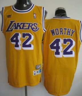 Los Angeles Lakers #42 James Worthy Yellow Swingman Throwback Jersey 