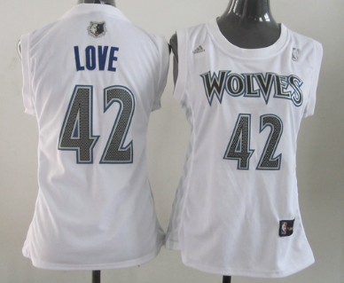 Minnesota Timberwolves #42 Kevin Love White Womens Jersey