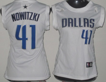 Dallas Mavericks #41 Dirk Nowitzki White Womens Jersey