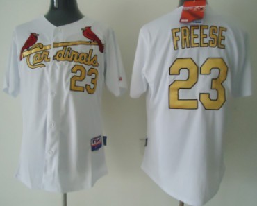 St. Louis Cardinals #23 David Freese White With Gold Kids Jersey 