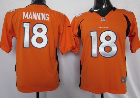 Nike Denver Broncos #18 Peyton Manning Orange Game Kids Jersey 