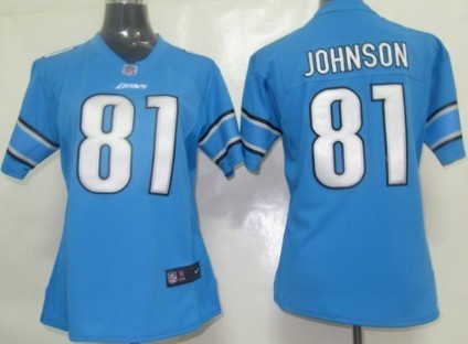 Nike Detroit Lions #81 Calvin Johnson Light Blue Game Womens Jersey