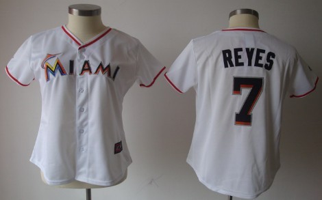 Miami Marlins #7 Jose Reyes White With Black Womens Jersey 