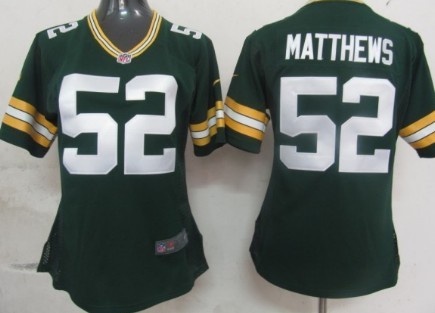 Nike Green Bay Packers #52 Clay Matthews Green Game Womens Jersey