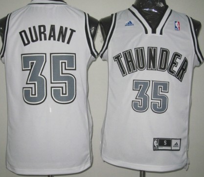 Oklahoma City Thunder #35 Kevin Durant Revolution 30 Swingman White With Black Jersey 