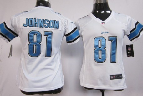 Nike Detroit Lions #81 Calvin Johnson White Game Kids Jersey 