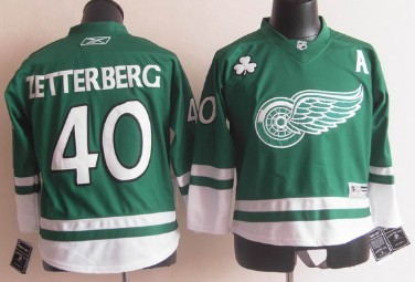 Detroit Red Wings #40 Henrik Zetterberg St. Patrick's Day Green Kids Jersey 