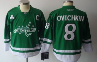 Washington Capitals #8 Alex Ovechkin St. Patrick's Day Green Kids Jersey