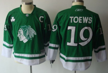 Chicago Blackhawks #19 Janathan Toews St. Patrick's Day Green Kids Jersey 