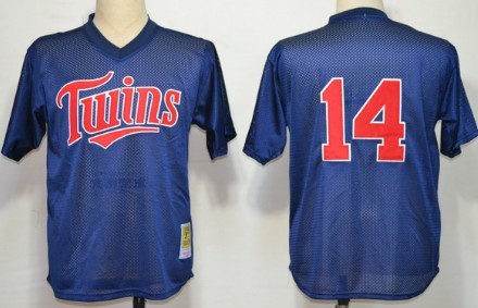 Minnesota Twins #14 Kent Hrbek 1991 Mesh BP Navy Blue Throwback Jersey