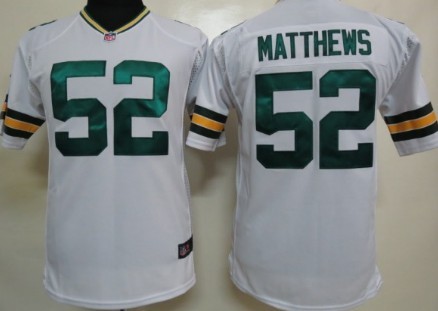 Nike Green Bay Packers #52 Clay Matthews White Game Kids Jersey 