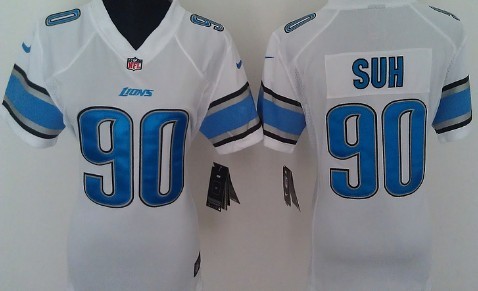 Nike Detroit Lions #90 Ndamukong Suh White Game Womens Jersey