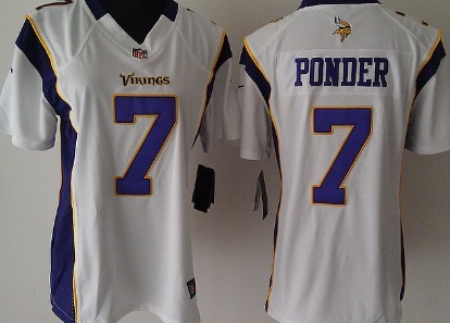 Nike Minnesota Vikings #7 Christian Ponder White Game Womens Jersey