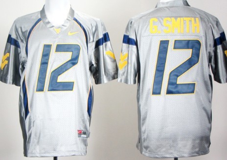 West Virginia Mountaineers #12 Geno Smith Gray Jersey