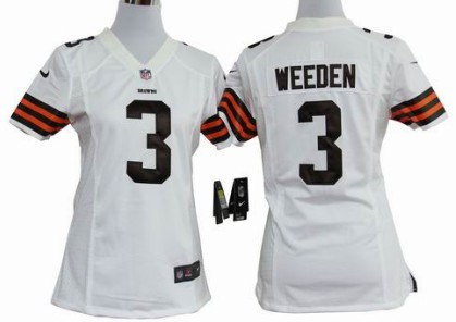 Nike Cleveland Browns #3 Brandon Weeden White Game Womens Jersey