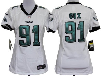 Nike Philadelphia Eagles #91 Fletcher Cox White Game Womens Jersey