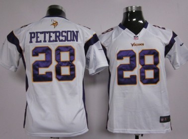 Nike Minnesota Vikings #28 Adrian Peterson White Game Kids Jersey 