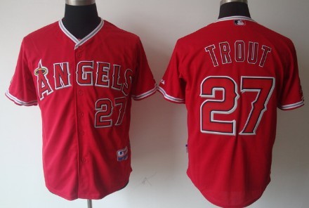 LA Angels of Anaheim #27 Mike Trout Red Jersey 