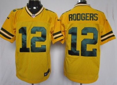 Nike Green Bay Packers #12 Aaron Rodgers Yellow Elite Jersey 