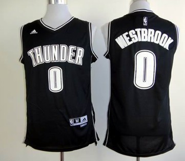 Oklahoma City Thunder #0 Russell Westbrook Revolution 30 Swingman Black With White Jersey