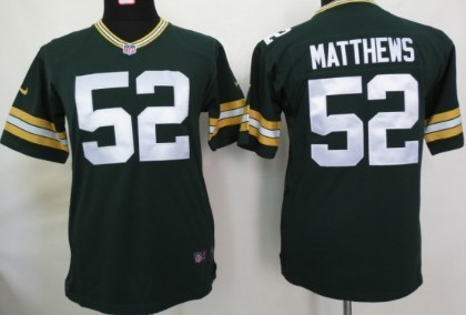 Nike Green Bay Packers #52 Clay Matthews Green Game Kids Jersey 