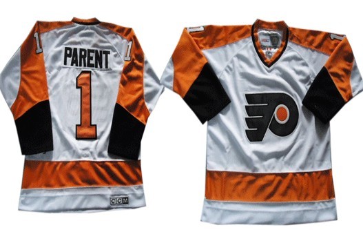 Philadelphia Flyers #1 Bernie Parent White Throwback CCM Jersey 