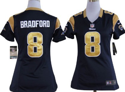 Nike St. Louis Rams #8 Sam Bradford Navy Blue Game Womens Jersey