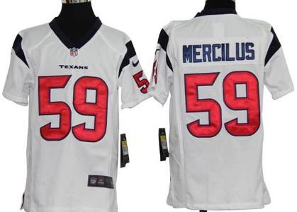 Nike Houston Texans #59 Whitney Mercilus White Game Kids Jersey 