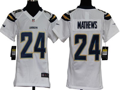 Nike San Diego Chargers #24 Ryan Mathews White Game Kids Jersey 