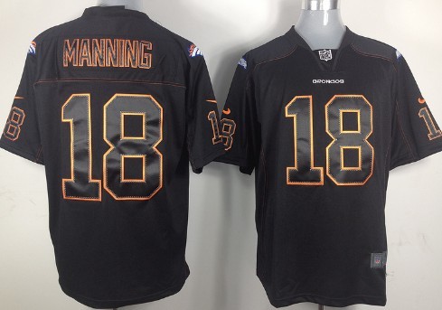 Nike Denver Broncos #18 Peyton Manning Lights Out Black Game Jersey 