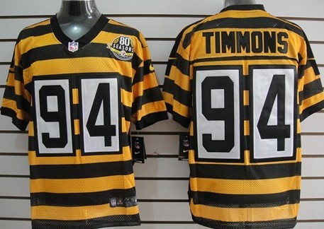 Nike Pittsburgh Steelers #94 Lawrence Timmons Yellow With Black Throwback 80TH Jersey 