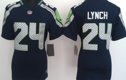 Nike Seattle Seahawks #24 Marshawn Lynch Navy Blue Game Womens Jersey