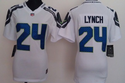 Nike Seattle Seahawks #24 Marshawn Lynch White Game Womens Jersey