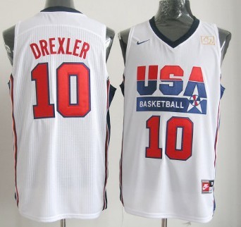 1992 Olympics Team USA #10 Clyde Drexler White Swingman Jersey 