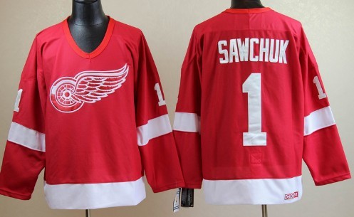 Detroit Red Wings #1 Terry Sawchuk Red Throwback CCM Jersey 