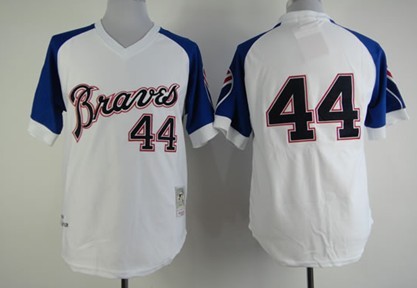 Atlanta Braves #44 Hank Aaron 1974 White Throwback Jersey