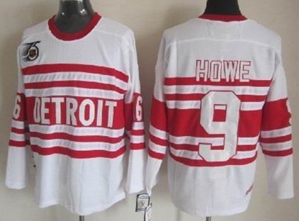 Detroit Red Wings #9 Gordie Howe White 75TH Throwback CCM Jersey 