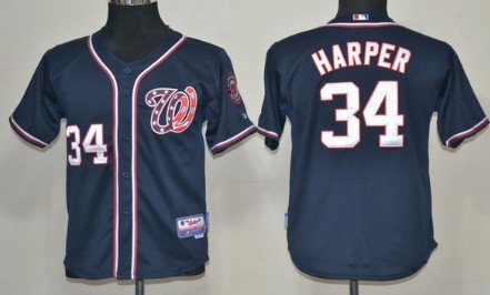 Washington Nationals #34 Bryce Harper Navy Blue Kids Jersey