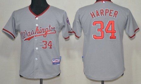 Washington Nationals #34 Bryce Harper Gray Kids Jersey