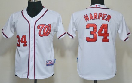 Washington Nationals #34 Bryce Harper White Kids Jersey