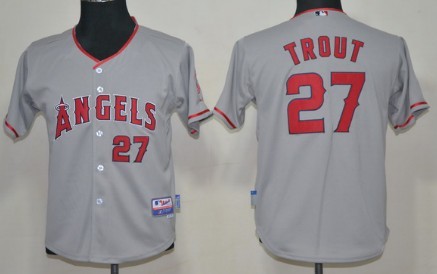 LA Angels of Anaheim #27 Mike Trout Gray Kids Jersey