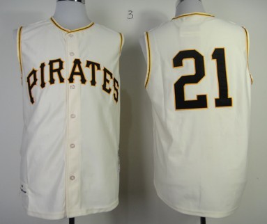 Pittsburgh Pirates #21 Roberto Clemente 1960 Cream Sleeveless Throwback Jersey 